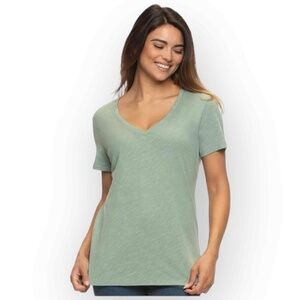 Felina Women’s V-Neck Slub Knit Tee, Lilly Pad, Size XS - 884XS/805XS